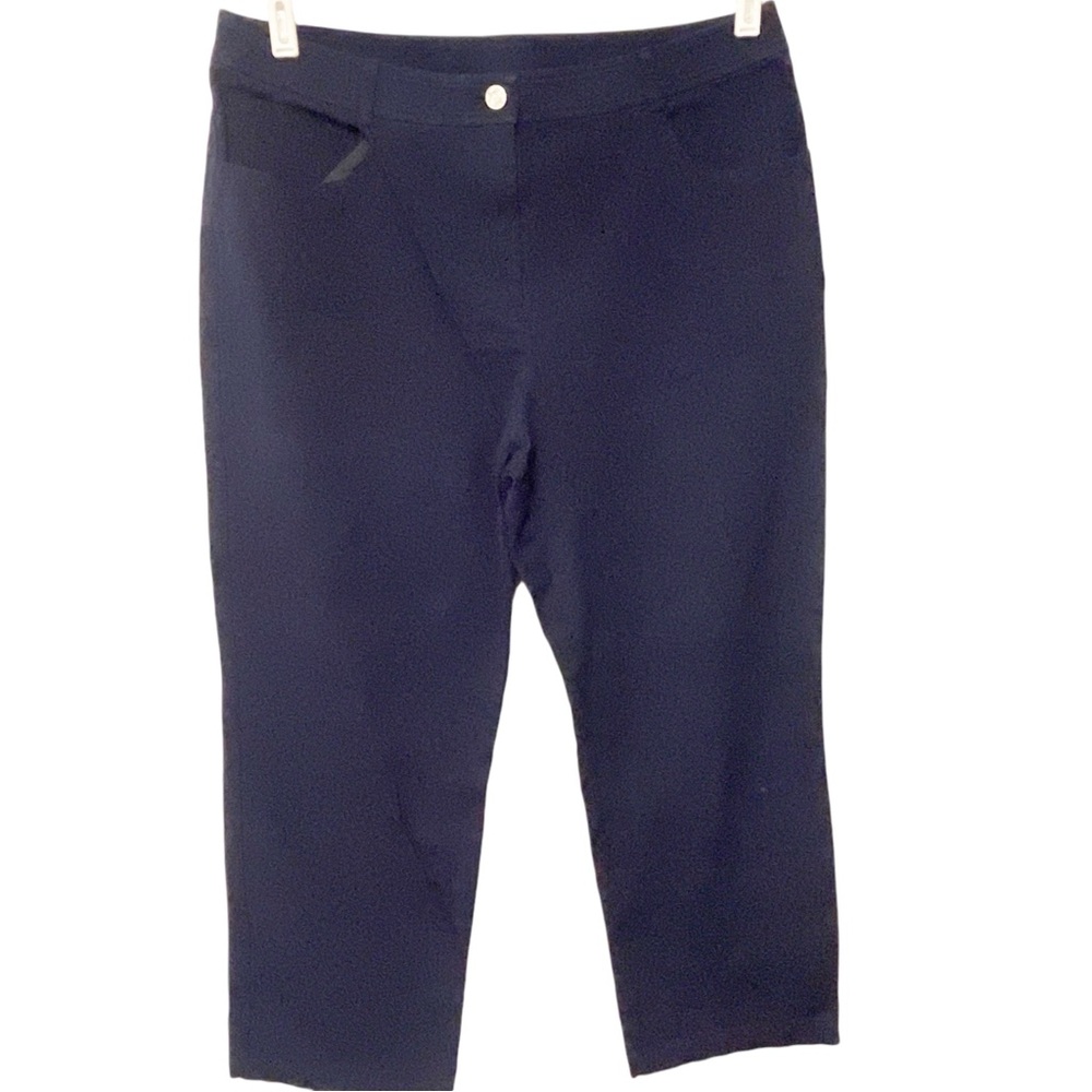 St. John Size 12 Demin Jeans Navy Blue High Rise Straight Leg Denim